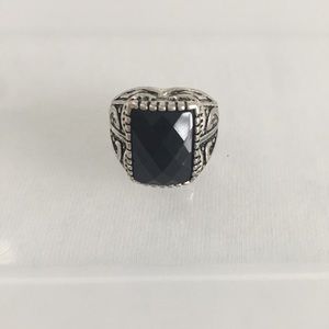 Silver Tone Ring With Black Stone